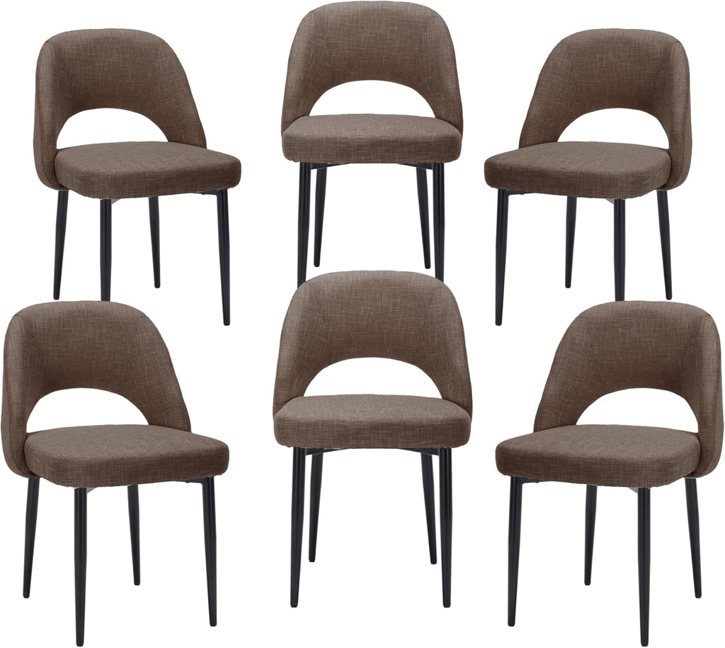 Modern Dining Chairs, Fabric Upholstered Accent Kitchen Chairs with Comfy Padded Seat & Sturdy Metal Legs, Side Farmhouse Chairs for Dining Room, Living Room, Restaurant (Mossy Taupe, Set of 6)