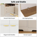 63" Kitchen Storage Cabinet with LED Light & Charging Station, Pantry Cabinet with Fluted Doors & Gold Handles, Hutch with 4 Drawers & Adjustable Shelves, Coffee Bar Cabinet for Dining Room, White