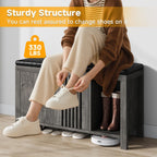 UNIQUITE 40" Shoe Storage Bench with Flip Drawers & Padded Seat Cushion, Open Compartments & Slatted Doors, Entryway Bench with Shoe Storage for Entryway, Hallway, Living Room, Bedroom, Oak Grey