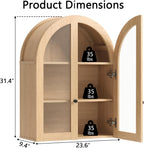 Bathroom Arched Wall Cabinet, 23.5'' Wide Medicine Cabinet, Bathroom Cabinet Wall Mount W/ Glass Doors & Adjustable Shelves, Over The Toilet Storage Cabinet for Laundry Room, Bedroom,Kitchen,Natural