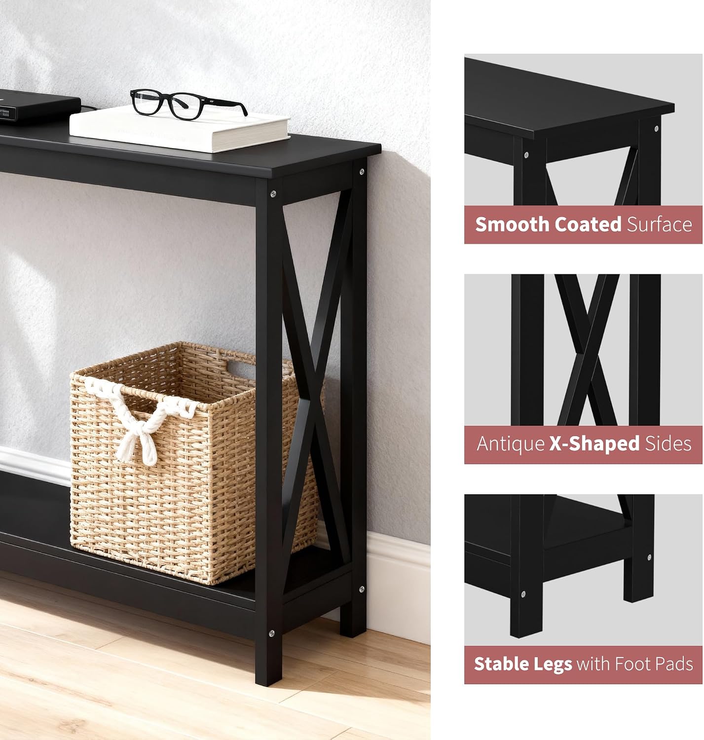 ZENY Console Table, Entryway Table, Narrow Sofa Table with 2-Tier Shelves, Entrance Table for Living Room, Entryway, Hallway, Foyer (Black, 11.8" D x 47" W x 31.7" H)