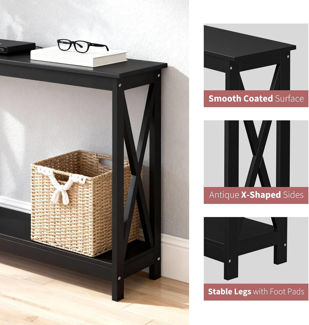 ZenStyle Sofa Side Console Table with 2 Storage Shelves Narrow Accent Table for Entryway/Hallway/Living Room, 46.9in L x 11.8in W x 31.7in H, Black