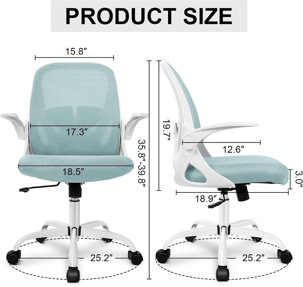 Primy Office Chair Ergonomic Desk Chair with Adjustable Lumbar Support and Height, Swivel Breathable Desk Mesh Computer Chair with Flip up Armrests for Conference Room（Light Blue）