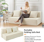 JKMAX Queen Size Folding Sofa Bed - 4 in 1 Convertible Sleeper Chair with Two Pillows - High Density Memory Foam Futon Couch - Foldable Bed for Living Room Bedroom (Beige)