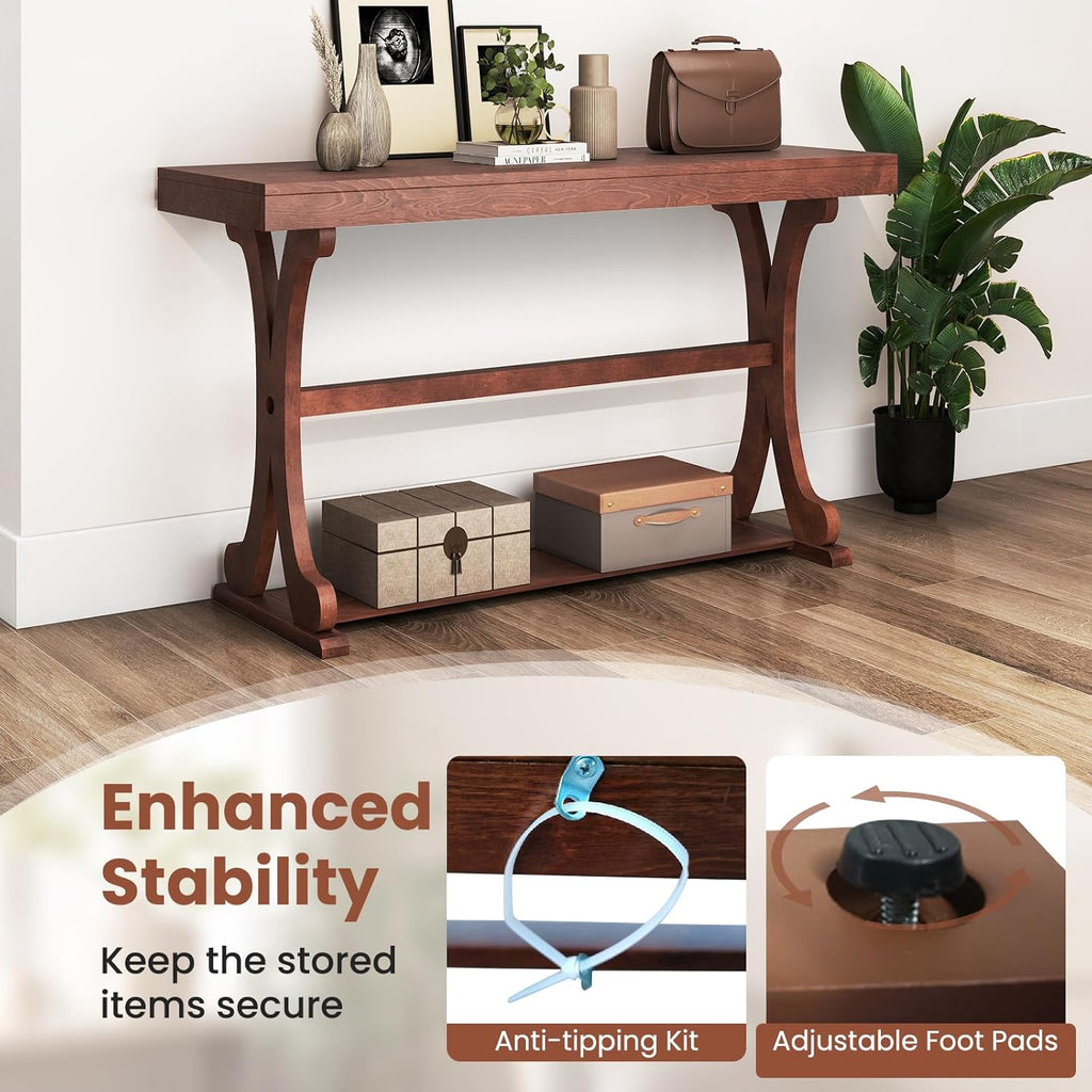 Giantex 52" Narrow Console Table, Vintage Accent Entryway Table with Open Storage Shelf, Long Wooden Behind Couch Sofa Table with Anti-tip Kit for Small Spaces Living Room Hallway (Walnut)