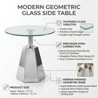 FT Global Round Glass Side Table, 19.7" Clear Tempered Glass Top with Chrome Polished Stainless Steel Base, Tool-Free Assembly Modern Accent