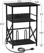DALEMHOME Record Player Stand with Charging Station, 3-Tier Side Table for 100 Vinyl Storage, End Table for Living Room, Bedroom, Black HKET1002BK