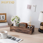 NUPTIO Wooden Box Centerpiece for Table: 2 Pcs 11.8" Long Wood Rectangle Planters - Farmhouse Flower Vase for Fall Wedding Dining Living Room Window Mantel Table Decor