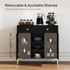 Black Sideboard Buffet Cabinet with Adjustable Shelves, Modern Storage Cabinet with Drawers and Doors, Sleek Buffet for Dining Room, Living Room, Entryway, 39.4 Inch