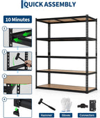 5-Tier Storage Shelving Unit, 60" W x 24" D x 72" H, Carbon Steel Utility Shelves, 2500 lbs Load Capacity, Adjustable Metal Freestanding Garage Shelf for Pantry, Basement, Warehouse, Heavy Duty