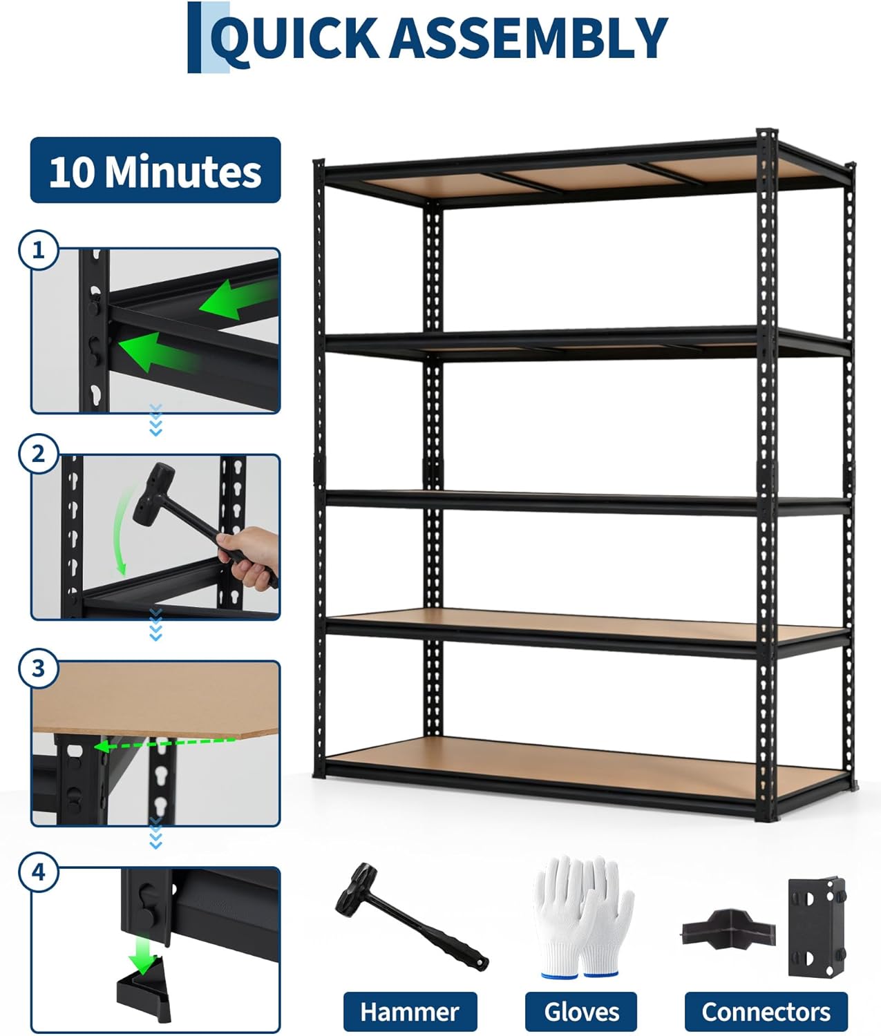 5-Tier Storage Shelving Unit, 60" W x 24" D x 72" H, Carbon Steel Utility Shelves, 2500 lbs Load Capacity, Adjustable Metal Freestanding Garage Shelf for Pantry, Basement, Warehouse, Heavy Duty