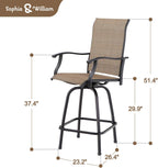 Sophia & William Outdoor Swivel Bar Stool Set of 2 Patio Bar Chair Breathable Textilene for Bistro Lawn All Weather Furniture Set, Brown