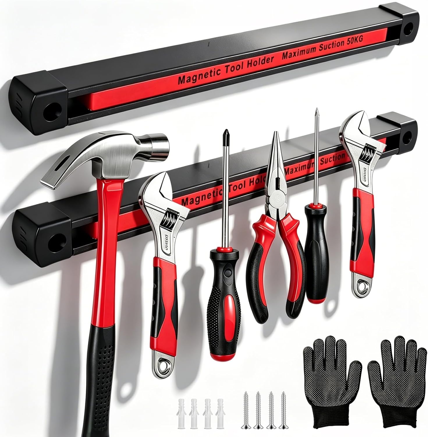 HOMEBEST Double Sided Magnetic Tool Holder, 12 Inch Magnetic Tool Bar 2 Pack, 110LB/50KG Max Magnetic Suction, Heavy Duty Garage Tool Organizer for Workshop, Tool Chest, Shed, Jobsite
