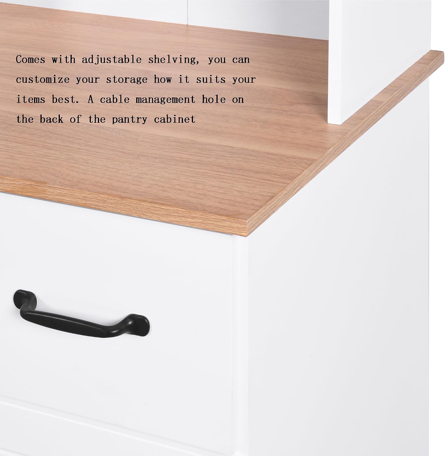 Farmhouse Kitchen Pantry Cabinet,Wooden Kitchen Cabinet White Pantry Room Storage Microwave Cabinet with Framed Glass Doors and Drawer Shelves