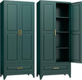 SteeLoong 75" Kitchen Pantry Cabinet with Drawer, Metal Storage Cabinets with Doors and 3 Adjustable Shelves,Green Kitchen Cabinet with 2 Gold Handles,Food Cupboard for Livingroom,Pantry, Bathroom