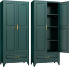 SteeLoong 75" Kitchen Pantry Cabinet with Drawer, Metal Storage Cabinets with Doors and 3 Adjustable Shelves,Green Kitchen Cabinet with 2 Gold Handles,Food Cupboard for Livingroom,Pantry, Bathroom