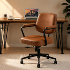 Home Office Chair, Ergonomic Desk Chair with Lumbar Support, Adjustable Height Rolling Swivel Task Chair with Armrests, PU Leather, for Meeting,Study Room （Brown）