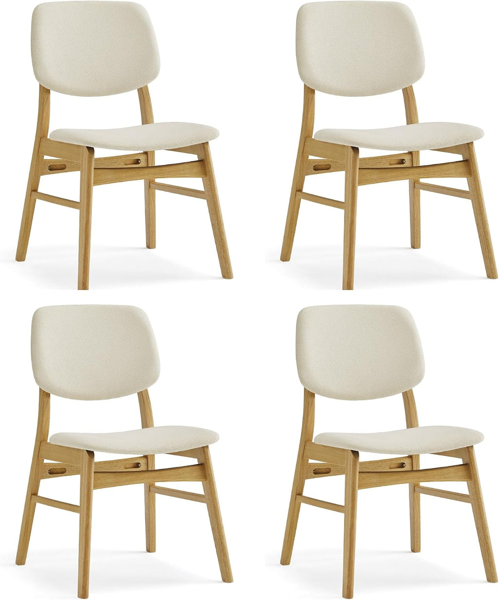 KISLOT Wooden Dining Chairs Set of 4, Upholstered Modern Dining Room Chairs, Mid Century Solid Oak Wood Kitchen Chairs for Farmhouse, Restaurant, Café (Cream Fabric & Original Color)