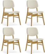 KISLOT Wooden Dining Chairs Set of 4, Upholstered Modern Dining Room Chairs, Mid Century Solid Oak Wood Kitchen Chairs for Farmhouse, Restaurant, Café (Cream Fabric & Original Color)