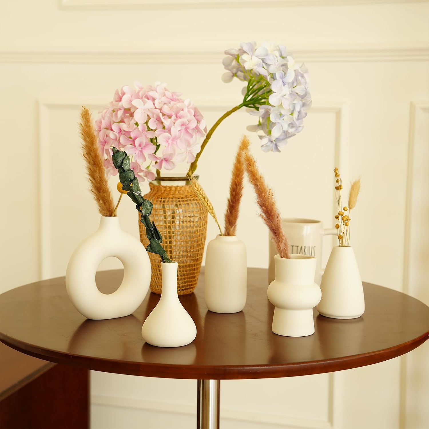 Small White Ceramic Vase Set of 10 Ceramic Bud Vases in Bulk Modern Farmhouse Boho VaseS for Pampas Grass, Flowers, Decorative Ceramic White Flower Vases for Home Decor, Entryway Table Decor