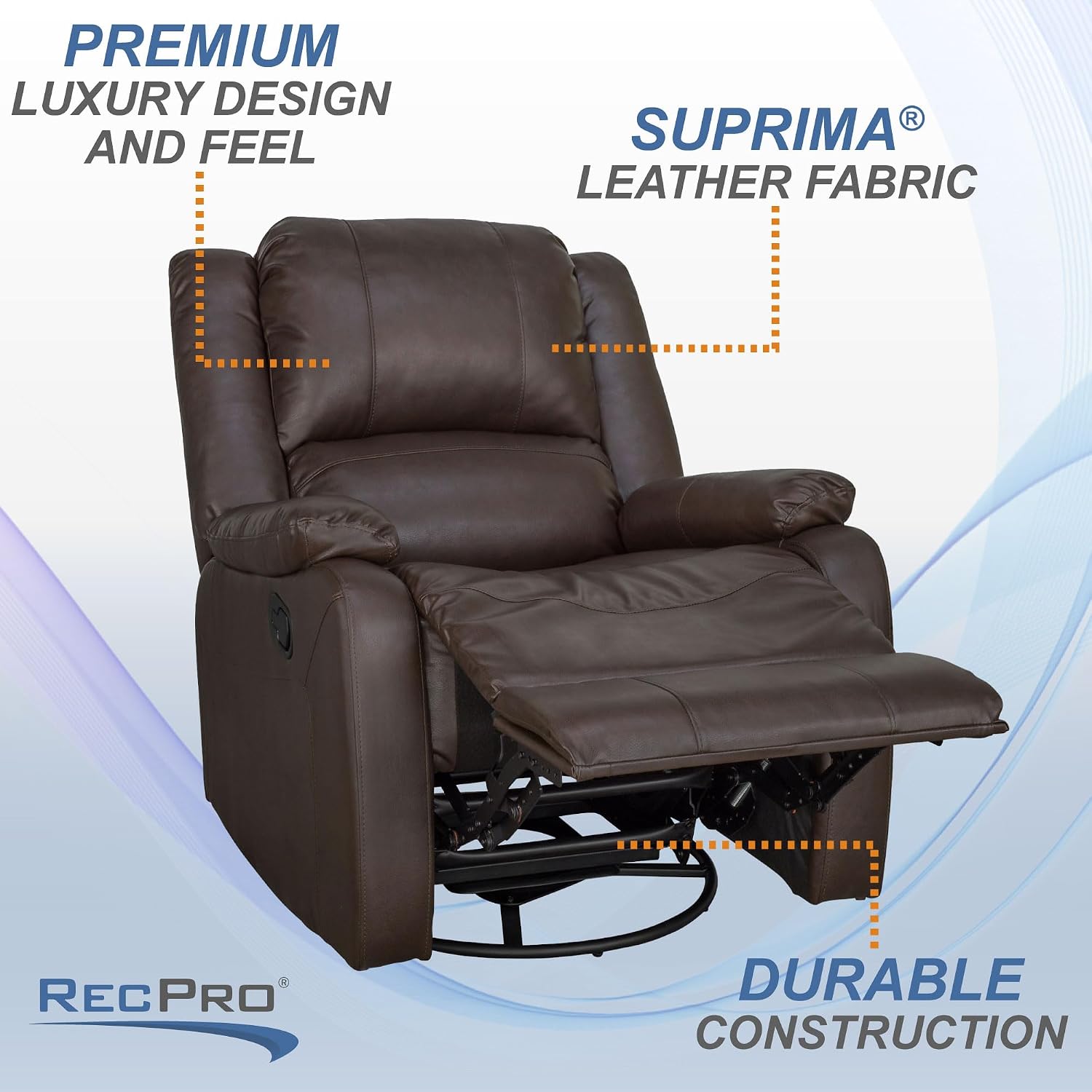 RecPro Charles 30" Swivel Glider RV Recliner, Chestnut, 2-Pack