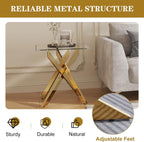 Glass End Table, Square Side Table with Tempered Glass Top & Gold Metal Legs, Modern Living Room Accent Table for Small Space, Bedroom, Apartment, Easy to Assemble