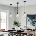 Glass Pendant Lights Kitchen Island, 1-Light Modern Black Pendant Light Fixtures with Hammered Glass and Rods, Small Hanging Light for Kitchen Sink Dining Room Bathroom