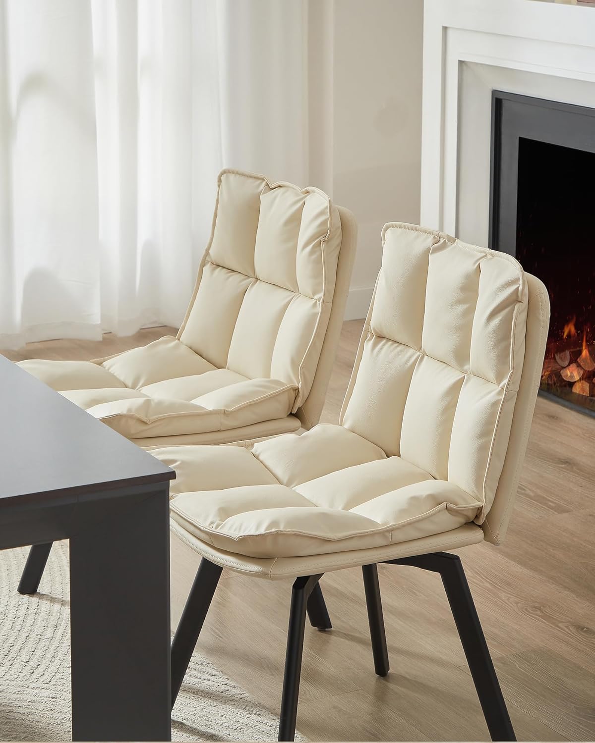 BedsPick 360° Swivel Dining Chair Set of 2 - Faux Leather Upholstered Kitchen Chair, Mid Century Modern Dining Room Chair with Metal Legs for Kithcen/Living Room/Reception/Office, Beige
