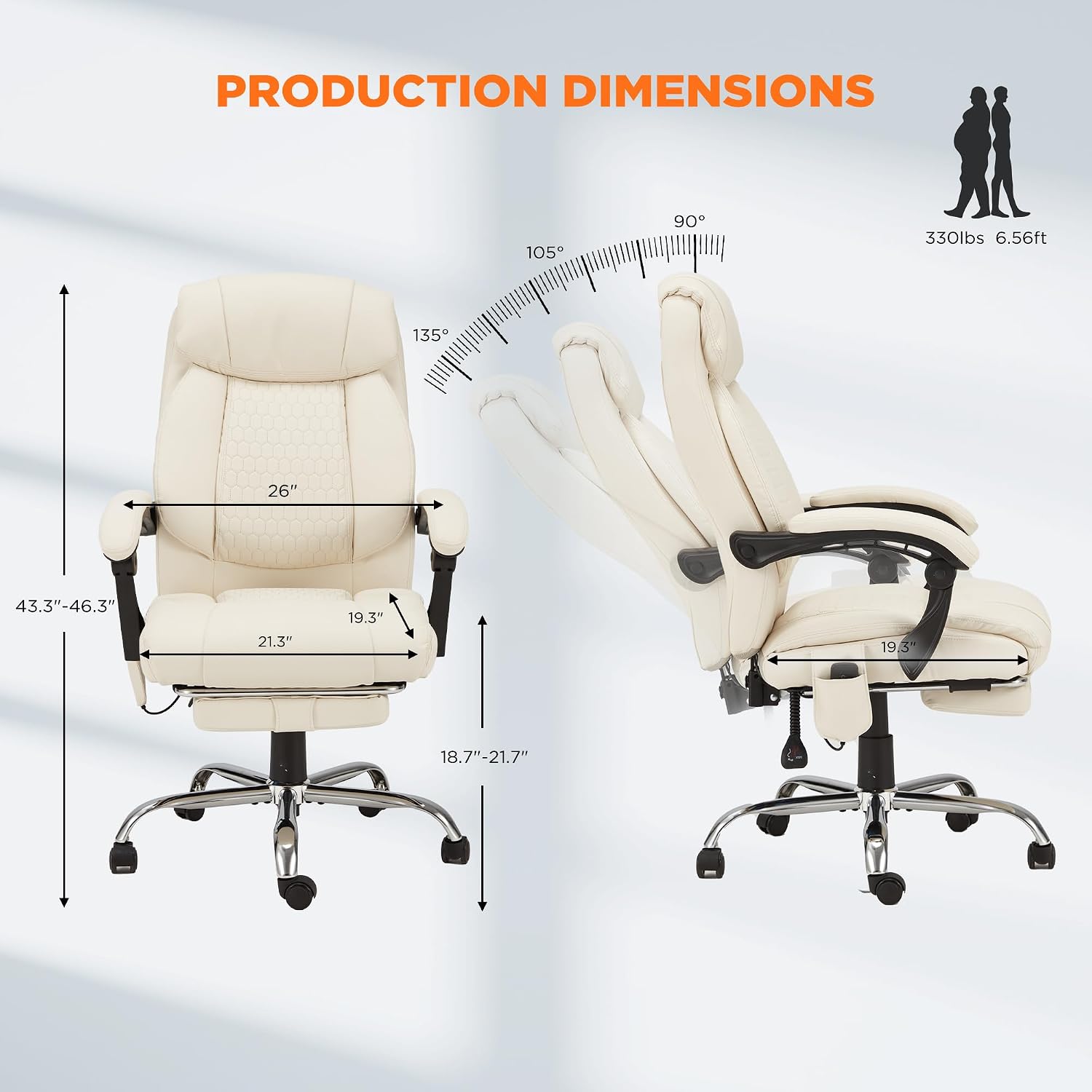 HOMREST Heated Office Chair, Beige | Vibrating Massage, Ergonomic Executive Desk Chair, Retractable Footrest and Lumbar Support, High-Back Reclining PU Leather