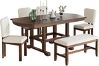 6-Piece Traditional Dining Table Set, 78" Extendable Wood Table with 18" Removable Leaf, 4 Upholstered Dining Chairs & 1 Bench, Espresso & Beige