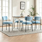 Boucle Dining Chairs Set of 2, Blue Mid Century Modern Kitchen Dining Room Chairs with Curved Backrest and Metal Frame, Round Upholstered Dining Chairs for Kitchen, Living Room