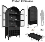 ONBRILL 71" Tall Arched Wine Bar Cabinet with Storage, Bar Cabinets with Doors and Shelves, Liquor Cabinet for Home, Kitchen Pantry for Dining Living Room (Black)