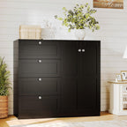 VOWNER 43''H Armoire Wardrobe Closet with 4 Drawers and 2 Doors | Small Clothing Storage Cabinet Dresser with Hanging Rod, Baby Closet Clothes Wardrobe for Bedroom, Black