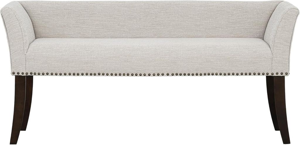 Madison Park Accent Bench for Living Room, Upholstered with Nailhead Trim, & Padded Seat Entryway Bench Small, End of Bed Bench with Back, 49.5" W x 19.25" D x 23" H, White Cream