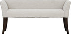 Madison Park Accent Bench for Living Room, Upholstered with Nailhead Trim, & Padded Seat Entryway Bench Small, End of Bed Bench with Back, 49.5" W x 19.25" D x 23" H, White Cream