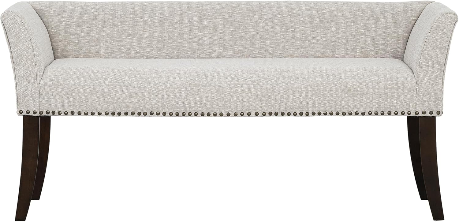 Madison Park Accent Bench for Living Room, Upholstered with Nailhead Trim, & Padded Seat Entryway Bench Small, End of Bed Bench with Back, 49.5" W x 19.25" D x 23" H, White Cream