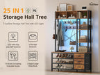 39.4'' Hall Tree with Bench and Shoe Storage, Entryway Bench with Coat Rack, 25-in-1 Tall Hall Tree with Led Lights (Rustic)