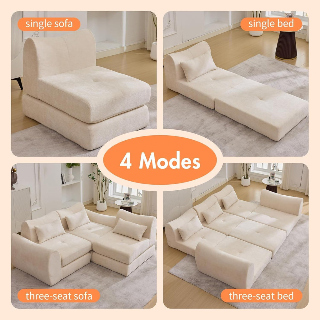 102" Modular Sectional Boneless Couch for Living Room, Convertible Cloud Sofa Bed Couches with Upholstered Deep Seat, No Assembly Needed, Ideal for Small Space Apartment Playroom Bedroom Studio Beige | cloud-like comfy