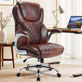 Leather Office Chair Brown with Flip up Arms, Big and Tall High Back Executive Office Desk Chairs with Wheels, Rocking Managerial Ergonomic Home Computer Chairs with Lumbar Support, Brown