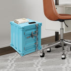 Side Table, Industrial Wind Container Cabinet Iron Bedside Table Creative Vintage Container Design Cabinet with Combination Lock for Bedroom, Living Room, Garage, Bar (Blue)