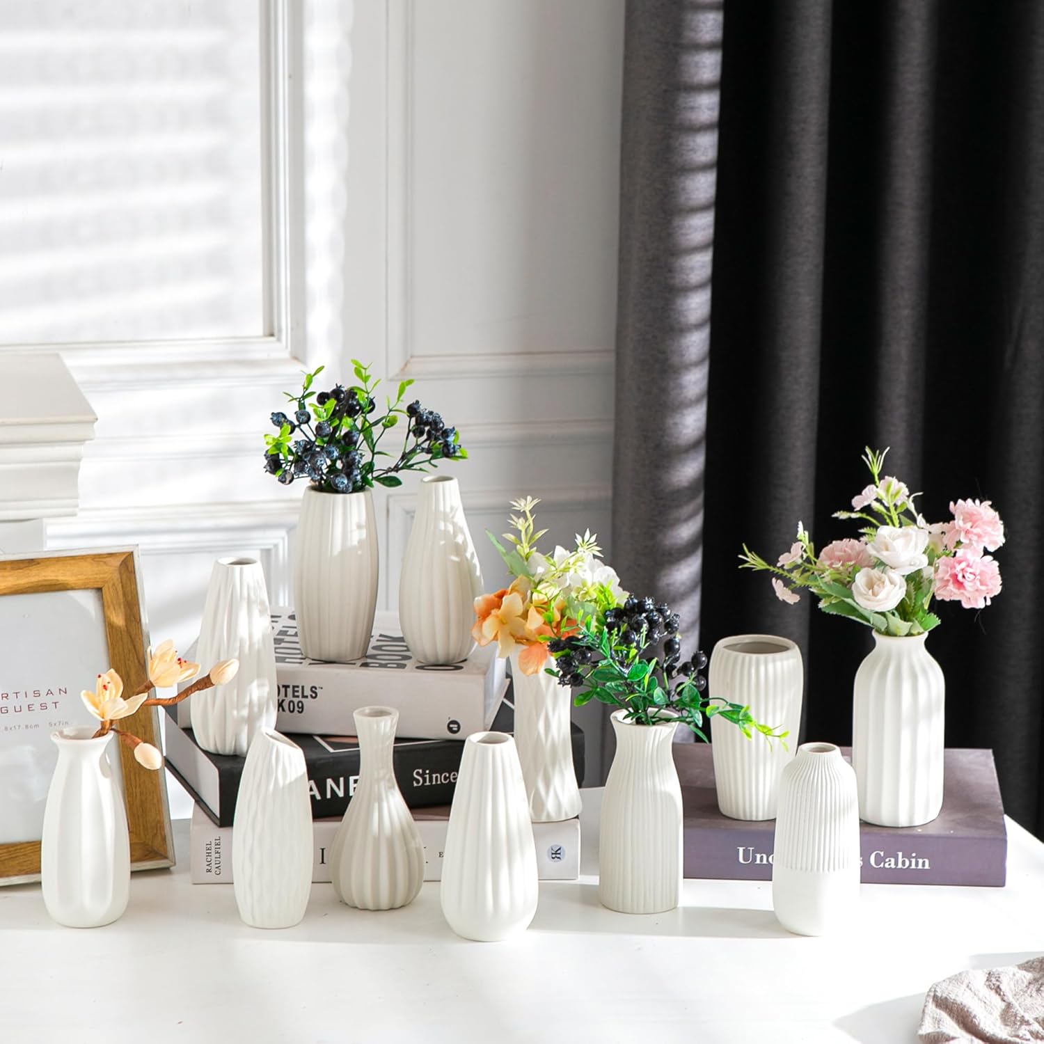 Kimdio White Ceramic Bud Vase for Table Decor, 12pcs Small Pottery Vases for Flowers Mini Ceramic Vases for Pampas Grass Vase Bulk for Wedding Dining Room Christmas Home
