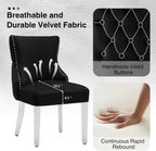 adochr Dining Chairs Set of 4, Velvet Upholstered Kitchen Chairs with Stainless Steel Legs, Button Tufted Back & Adjustable Feet, Black