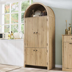 IFGET 71" Tall Arched Kitchen Pantry, Modern Fluted Wood Storage Cabinet with Doors, 3 Adjustable Shelves, 6 Door Shelves, Organizer, Versatile Cupboard for Kitchen, Bathroom, Natural