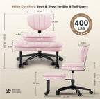 HOMRELEXA Extra-Wide & Tall Cross-Legged Office Chair – Deeply-Padded Cloud Seat, Ergonomic Back Support, Adjustable Height for ADHD & Meditation, Pink