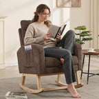NIOIIKIT Nursery Rocking Chair, Corduroy Upholstered Rocking Chair with Adjustable Footrest, Tufted Rocker Chair with Side Pocket, Glider Rocker for Living Room, Bedroom (Brown Retro)