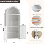 IDEALHOUSE Arched Kitchen Pantry Cabinet with Doors, 5 Tiers Open Boho Display Shelf with Rattan Decor, Farmhouse Storage Cabinet for Dining Room, Living Room, Bathroom, Home Office, White