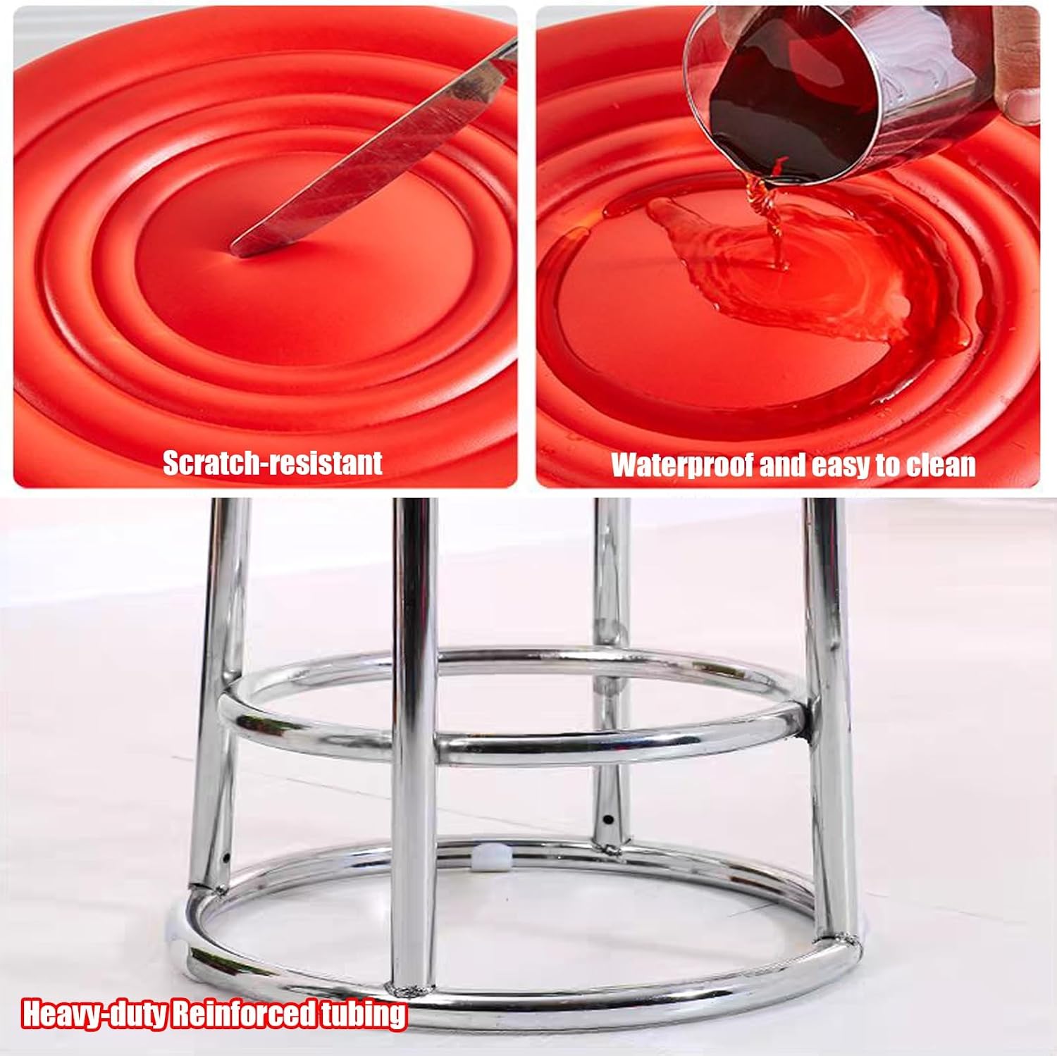 Backless Kitchen Stool, Stable Reinforced Frame Bar Stool, Office Three-Ring High Chair, for Patio, Picnic, Kitchen, Dining(Orange,63cm)