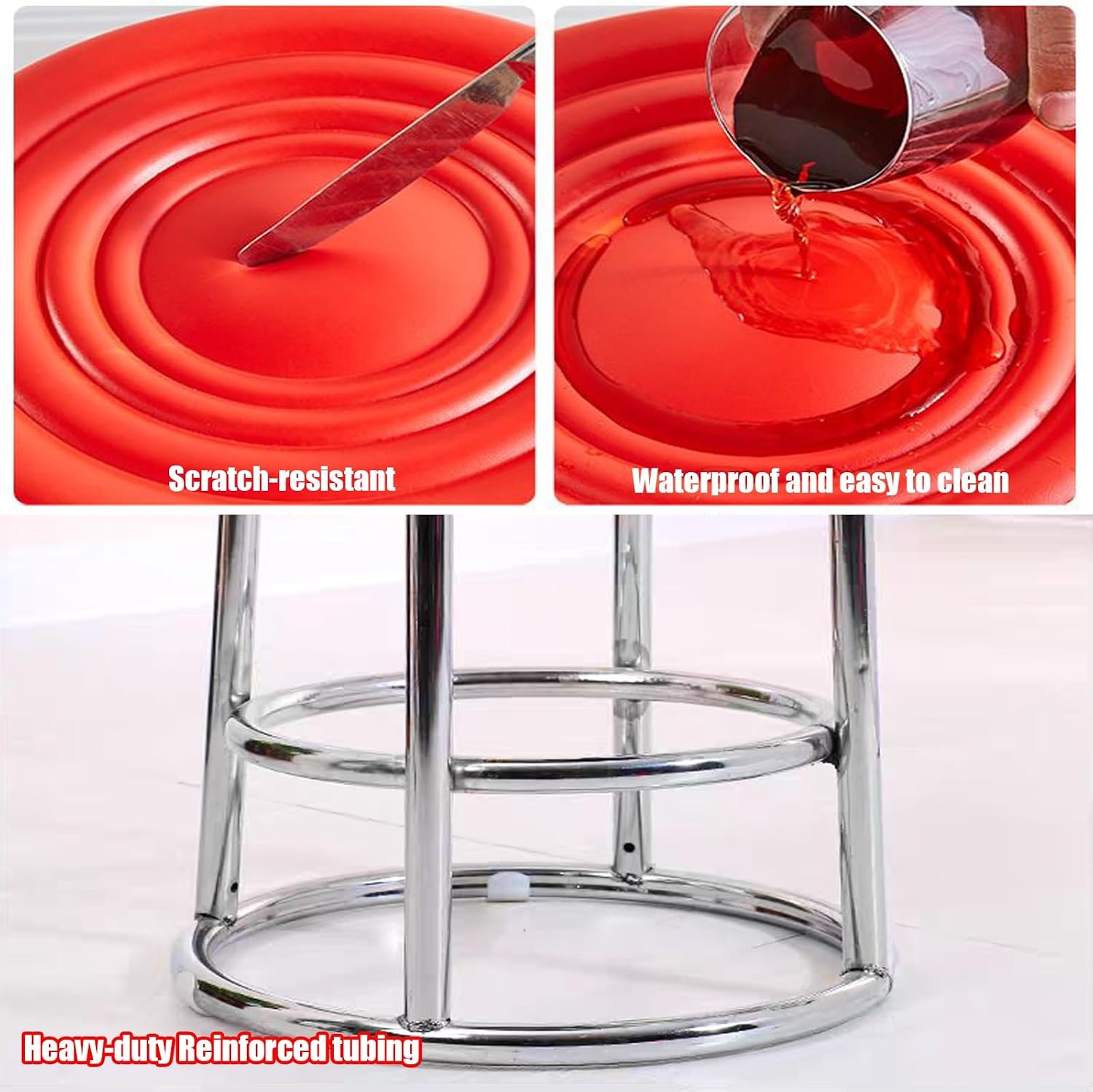 Backless Kitchen Stool, Stable Reinforced Frame Bar Stool, Office Three-Ring High Chair, for Patio, Picnic, Kitchen, Dining(Orange,75cm)