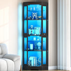 HOOBRO Corner Display Cabinet with Glass Doors，67.9" Glass Display Cabinet with LED Lights, 6-Tier Curio Cabinets for Collectibles, Books, Modern Display Case Corner Bookcase, Black BK02DDC01