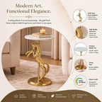 Horse Side Table with White Marble Top | Decorative Sculptural End Table | Aluminum Base | Gold Accent Table for Living Room | 10x10x25.5